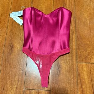 Babaton Fuchsia Strapless Satin One-Piece Bodysuit